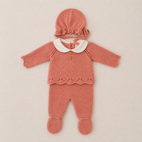 Conjunto Bebé 3 Piezas Modelo Olivia · Rosa Empolvado