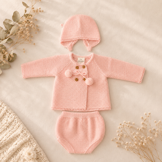 Conjunto 3 Piezas Pompones Rosa